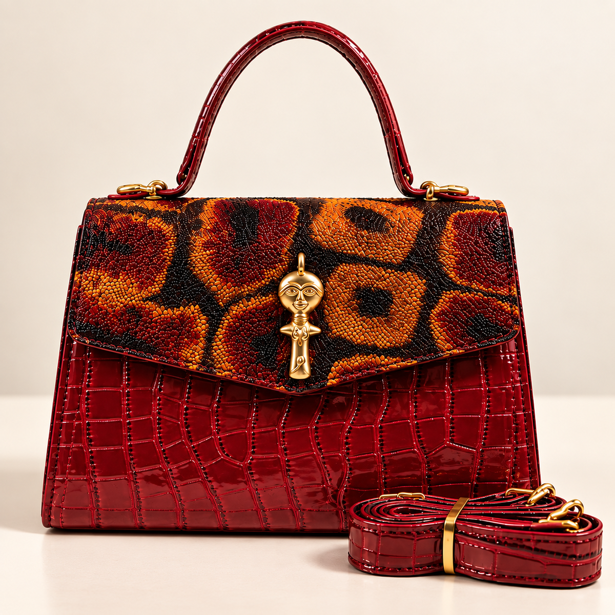 Sac à main Bordeaux — Finition Mat & Raphia