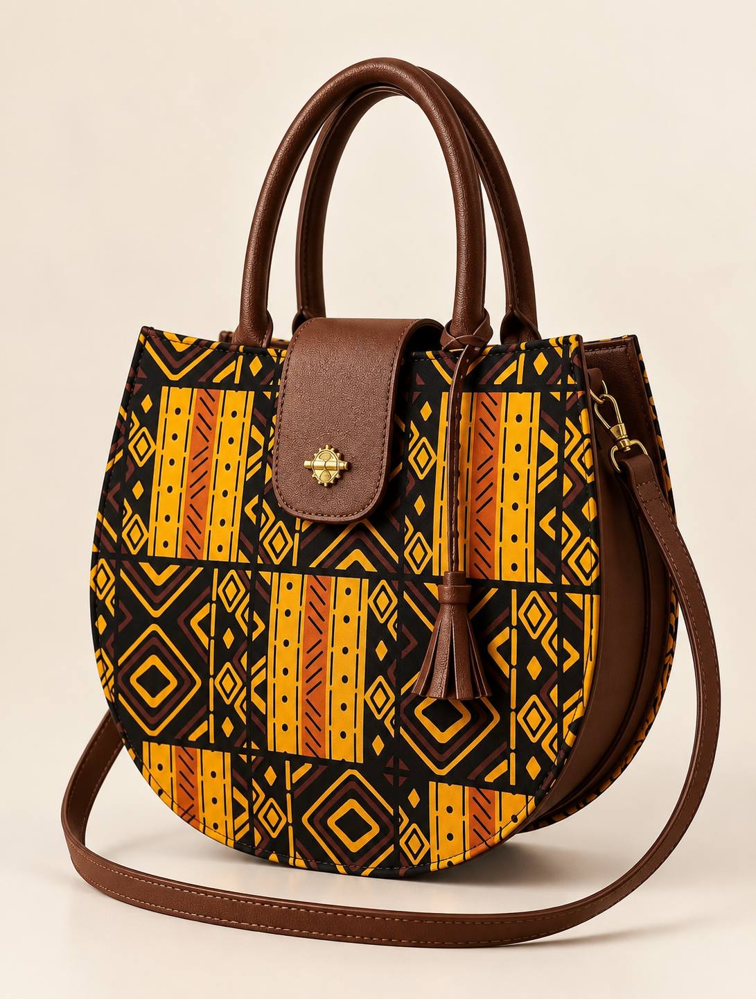 Sac cabas en wax à motifs avec bandoulière