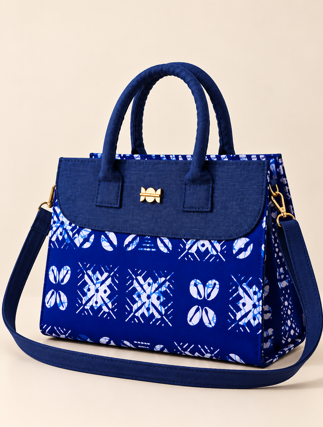 Sac cabas bleu à motifs avec bandoulière
