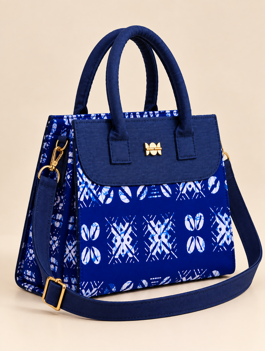 Sac cabas bleu à motifs avec bandoulière