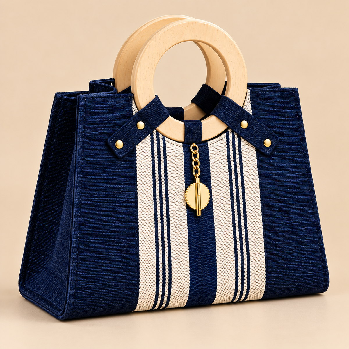 Ensemble sac, pochette et sandales bleu marine et écru – Pointure 39