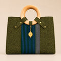 Sac à main vert à anses rondes et tissu tissé