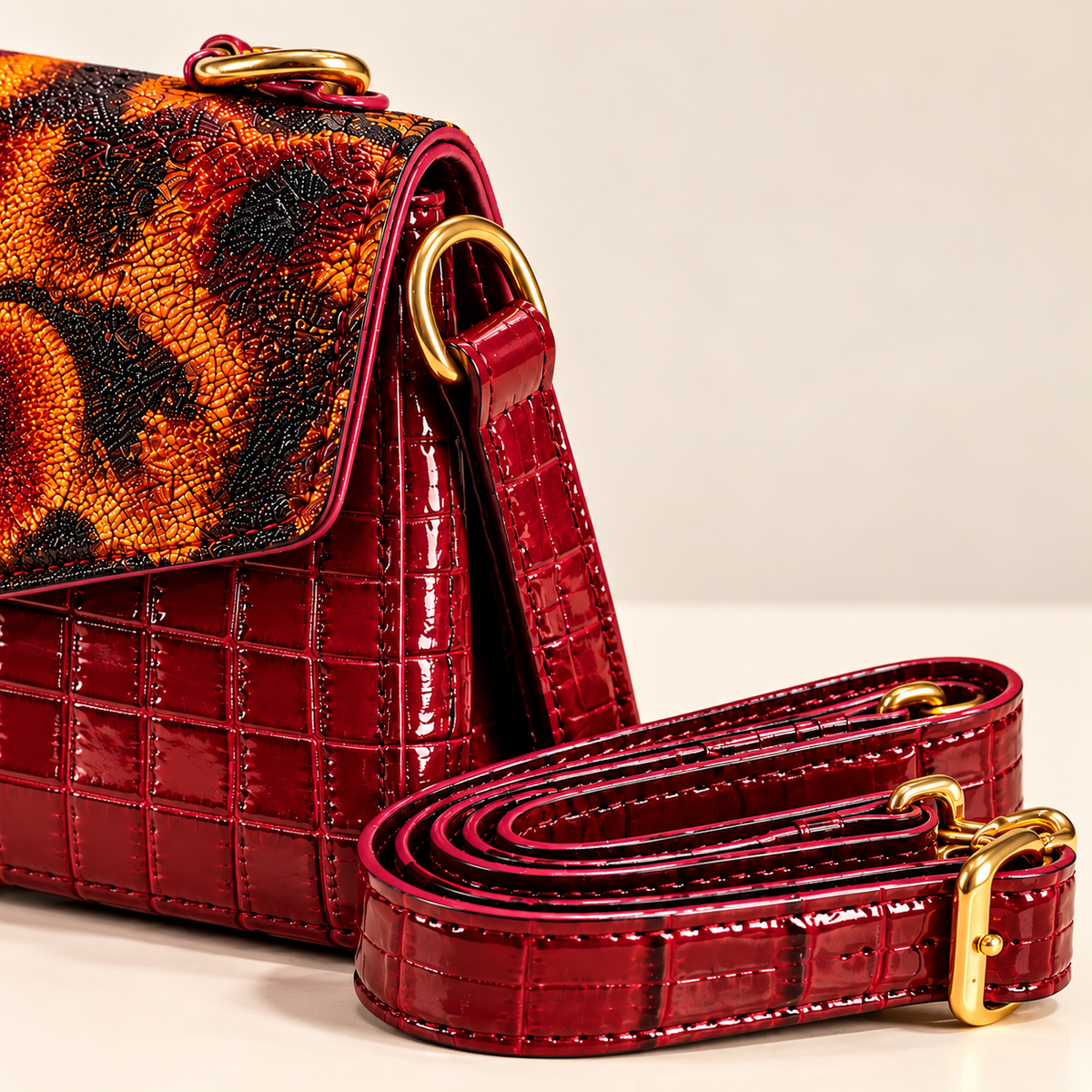 Sac à main Bordeaux — Finition Mat & Raphia