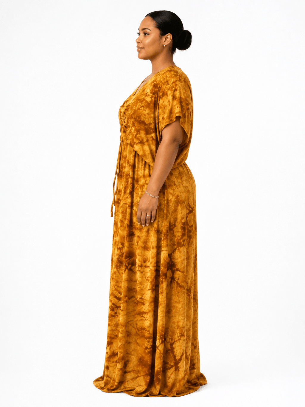 Robe Kaftan Longue Effet Tie & Dye — Moutarde - Aby Shop