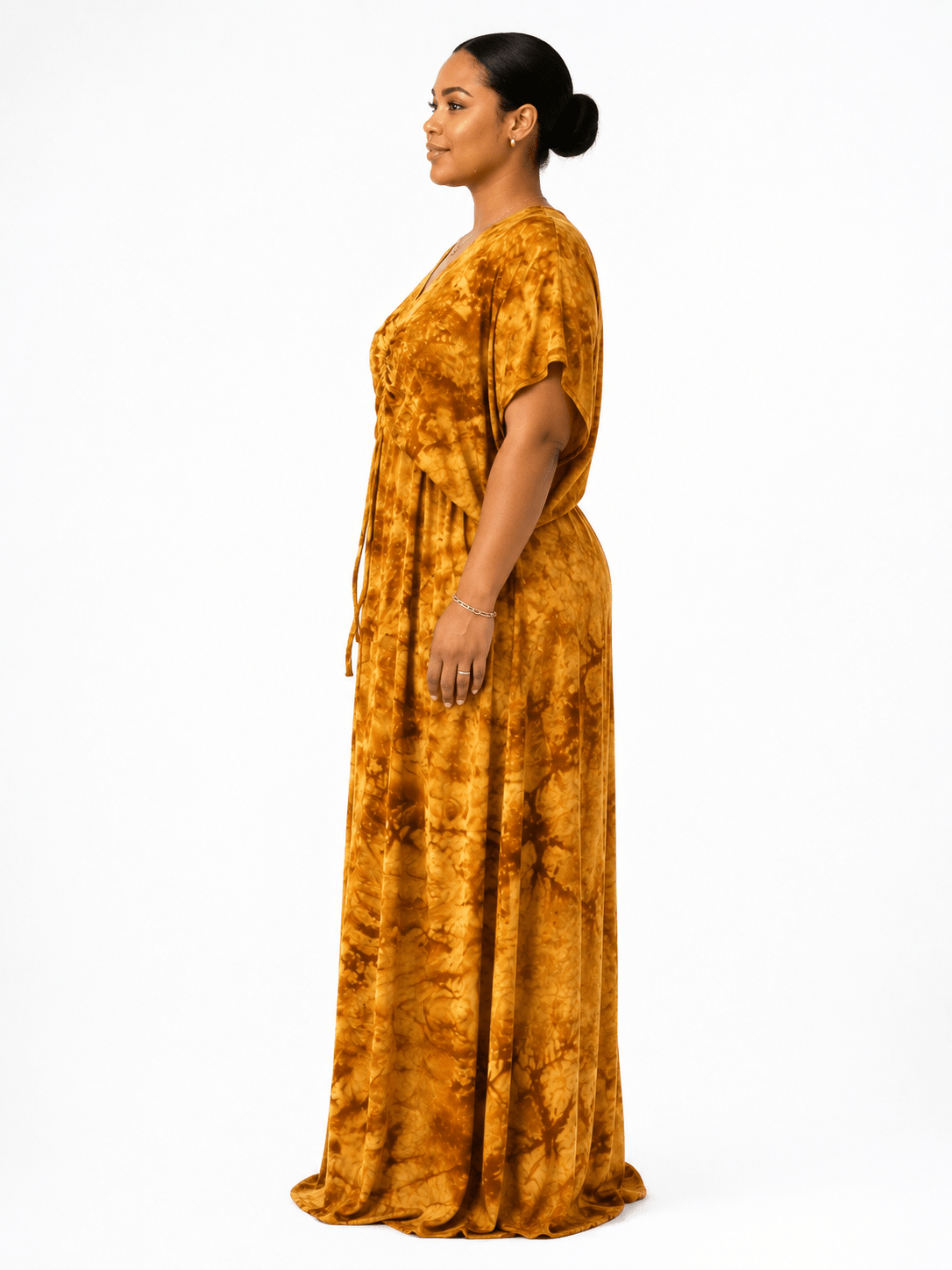 Robe Kaftan Longue Effet Tie & Dye — Moutarde - Aby Shop