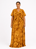 Robe Kaftan Longue Effet Tie & Dye — Moutarde - Aby Shop