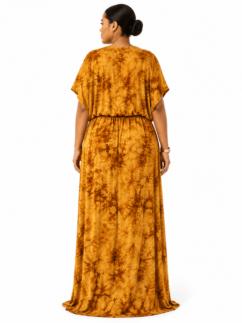 Robe Kaftan Longue Effet Tie & Dye — Moutarde - Aby Shop