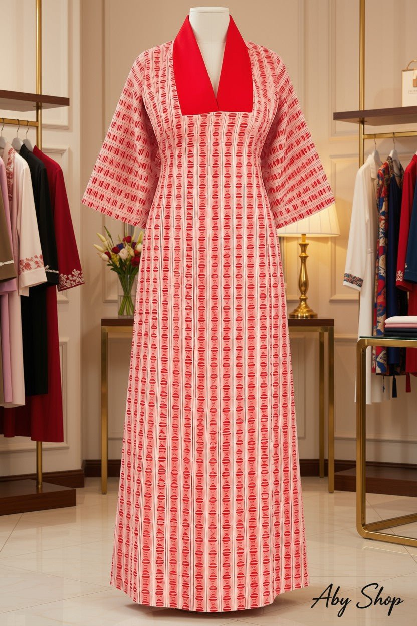 Robe longue à motifs rouges et blancs - Aby Shop