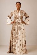 Robe longue élégante beige à motifs marron - Aby Shop