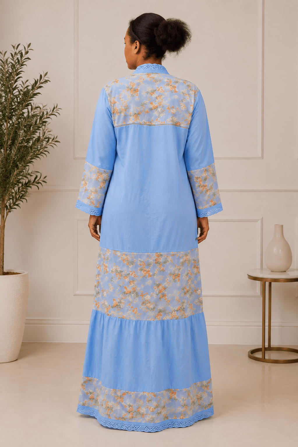 Robe longue élégante bleu ciel à motifs floraux - Aby Shop