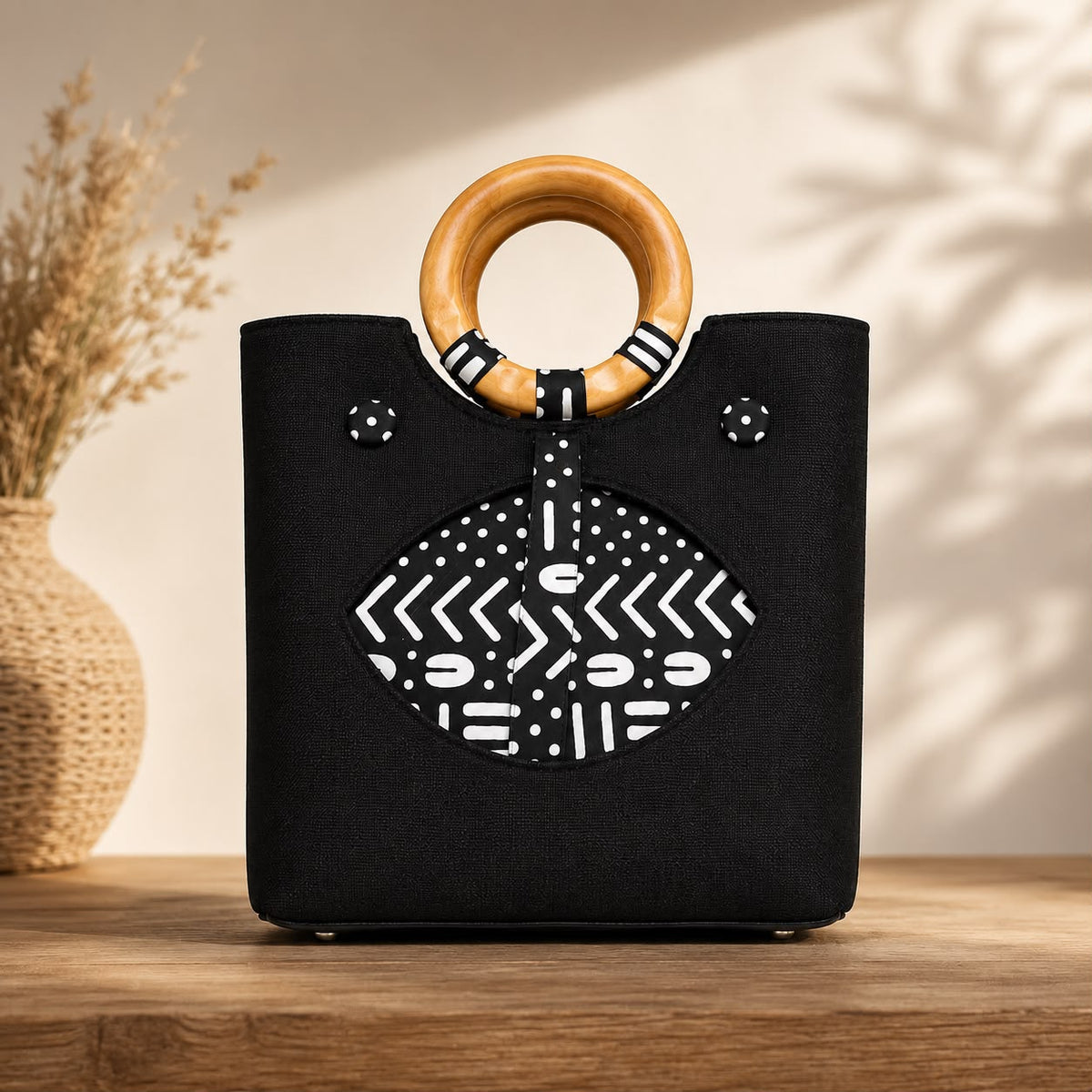 Sac à main artisanal à poignées en bois - Aby Shop