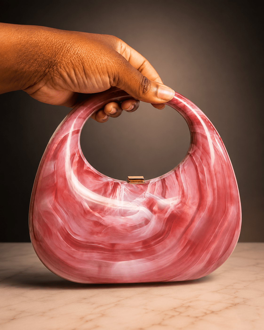 Sac à main en résine effet marbré rose – Excellent État - Aby Shop