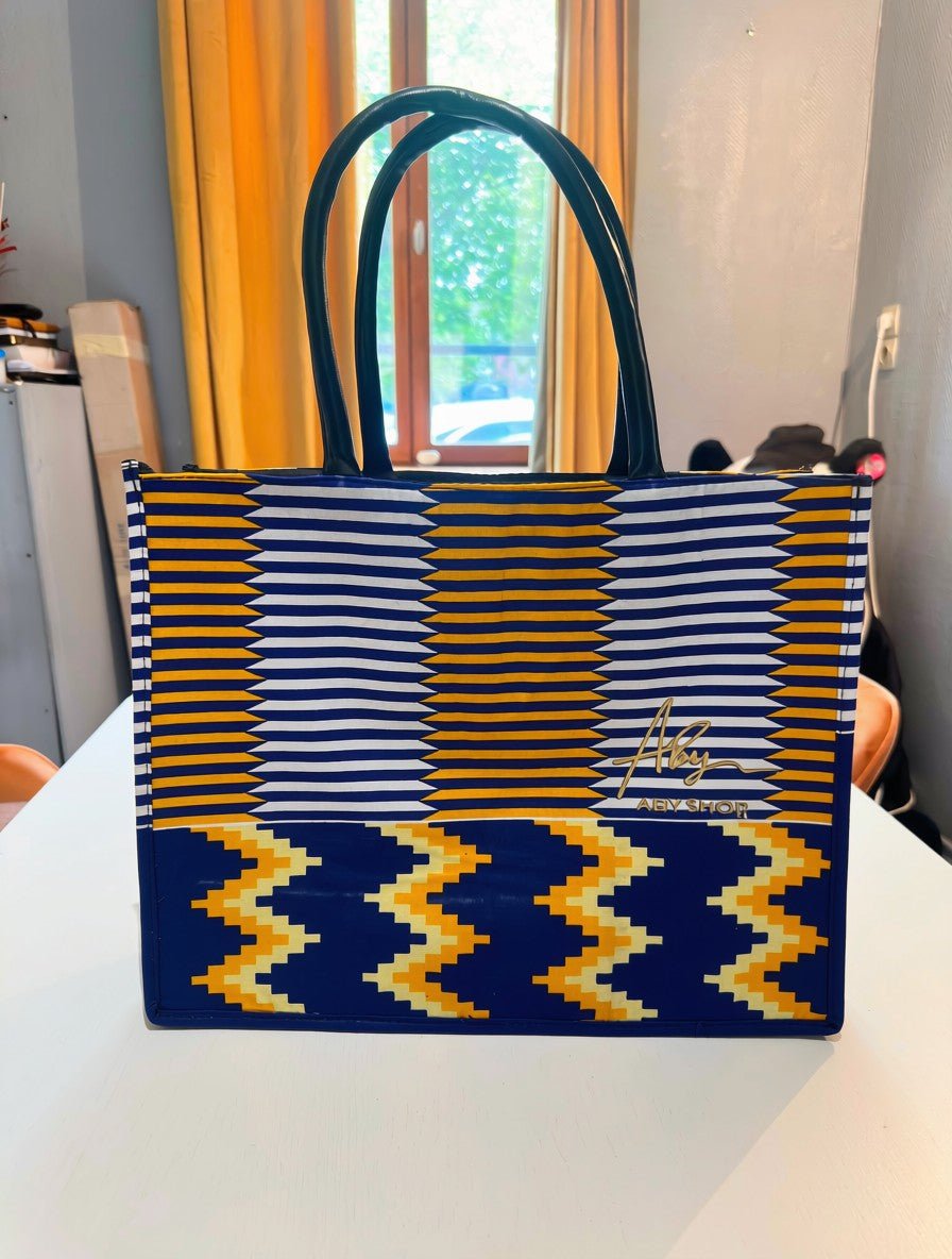 Sac cabas Wax Bleu & Jaune – Fait main - Aby Shop